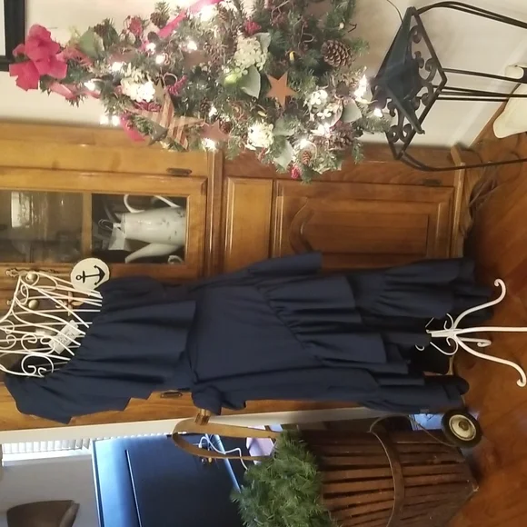Stunning Vintage Navy Ruffled Dress - Picture 7 of 15